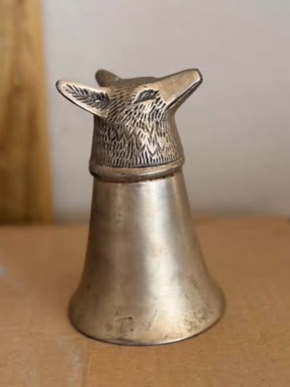 Antique Fox Head Metal Bell - Brass Tone